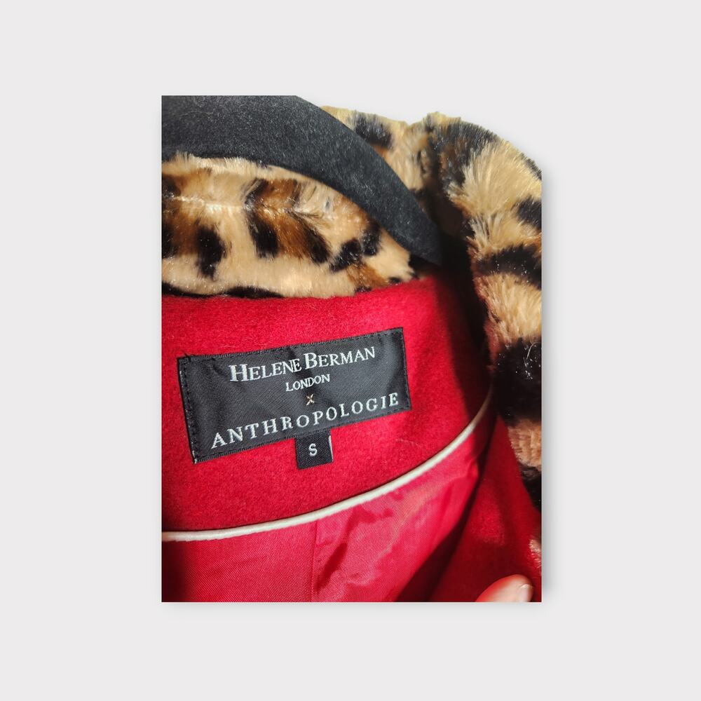 Anthropologie Red Coat with Leopard Collar - Picture 6 of 10